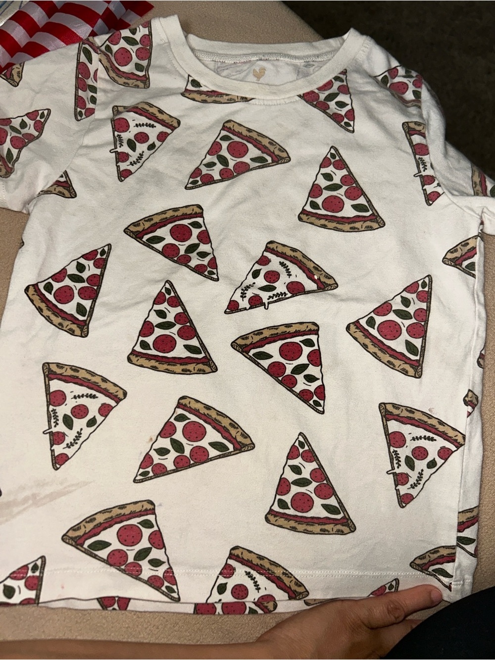 Blue Rooster Collection White Pizza Slice Print Short Sleeve Tee